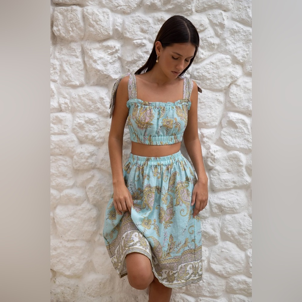 Linen Crop & Skirt Set